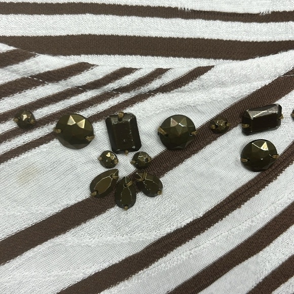 Alfred Dunner Womens Top Chocolate Brown Cream XL Pullover Beading Stripes Flaw - Picture 5 of 11